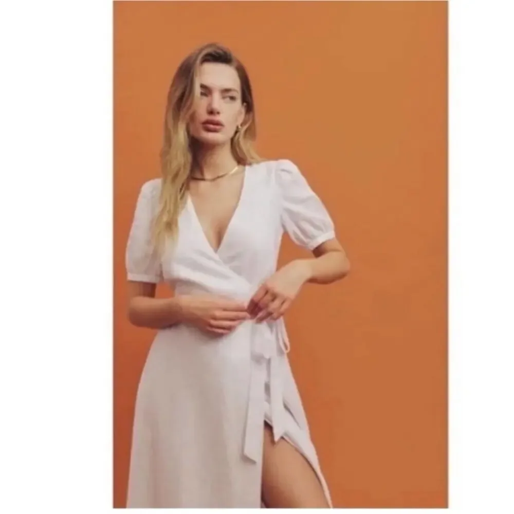 Reformation Weiss White Linen Wrap Dress Small - Picture 2 of 9